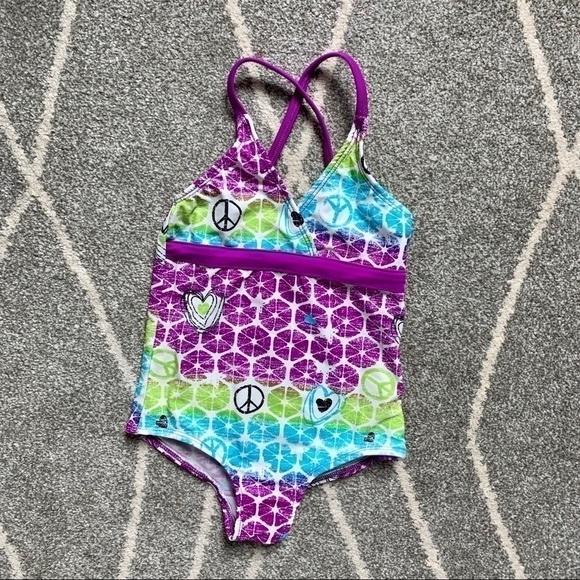 Big Chill Purple & Blue Peace Sign Swimsuit 4/5 - Picture 1 of 6